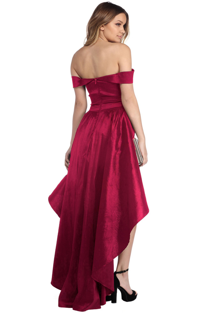 Red Off Shoulder Party Taffeta Gown