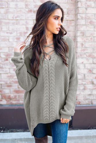 Gray Crisscross Oversize Sweater