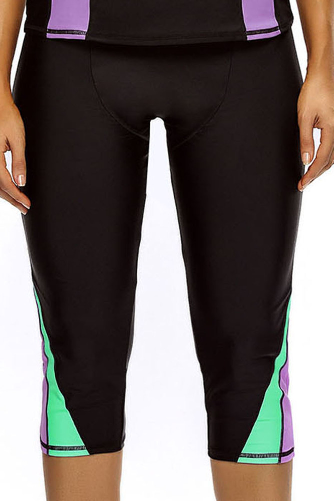 Purple Green Splice Detail Black Wetsuit Capris