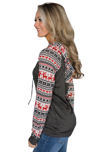 Charcoal Christmas Reindeer Hooded Long Sleeve Sweatshirt