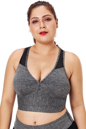 Gray Sleevelss Racerback Plus Size Yoga Bra