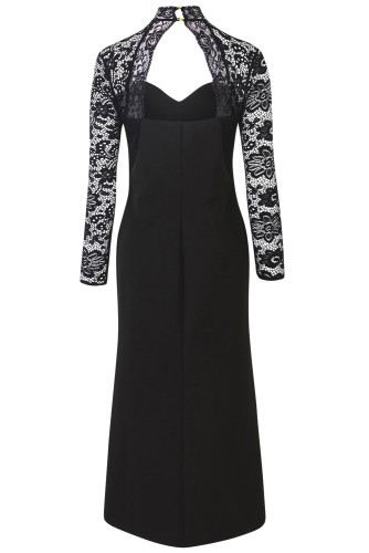 Black Sheer Lace Long Sleeve Plus Size Party Dress