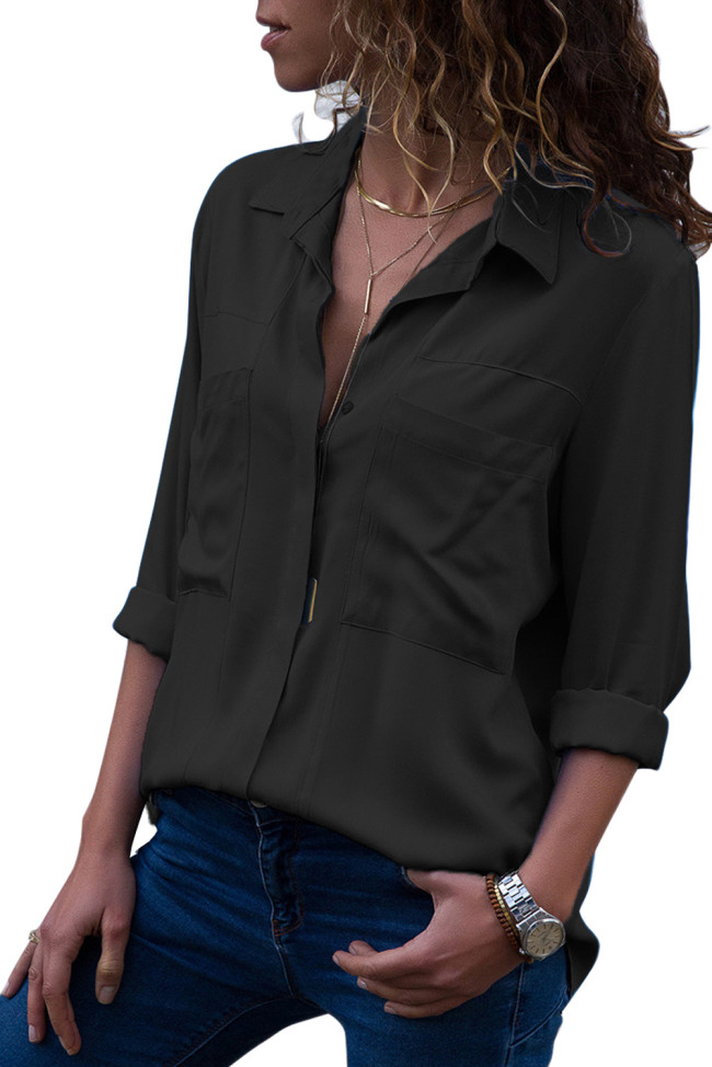 Black Covered Placket Button Down Shirt