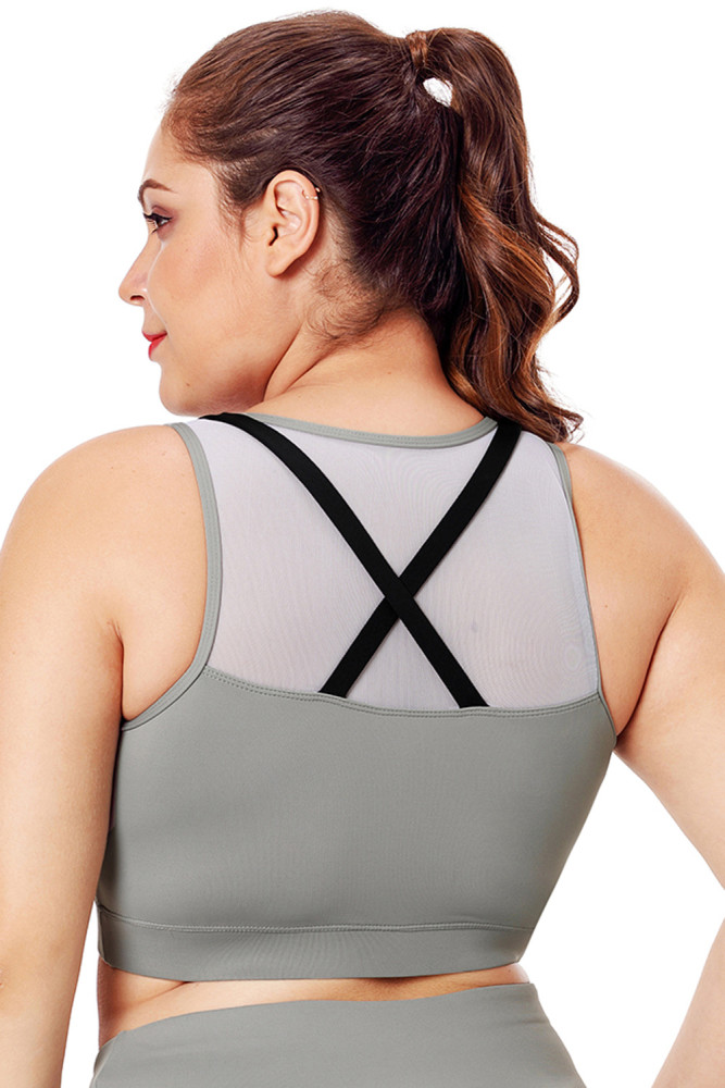 Black Strap Detail Gray Yoga Crop Top