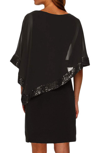 Black Sequined Poncho Mini Dress