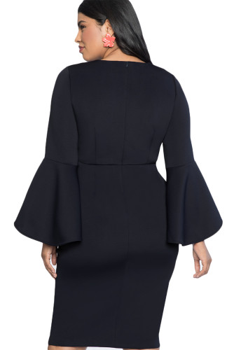 Navy Plus Size Flare Sleeve Dress