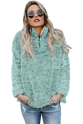 Light Green Zipper Fleece Pullover Coat