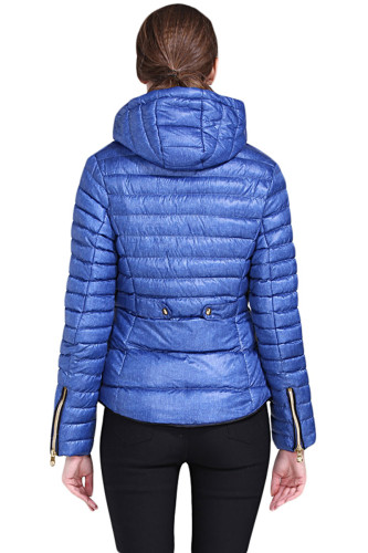 Blue Hooded Cotton Jacket with Zipped Pockets