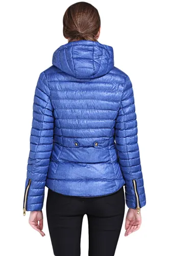 Blue Hooded Cotton Jacket with Zipped Pockets