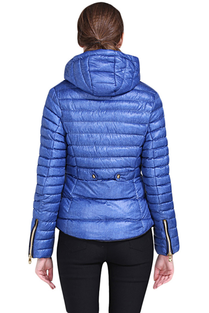Blue Hooded Cotton Jacket with Zipped Pockets