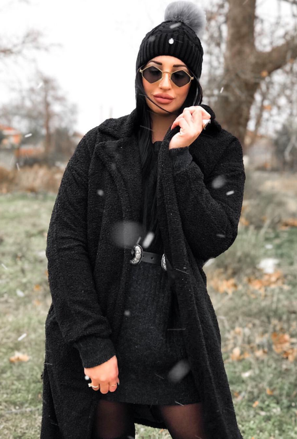 Black Oversize Furry Long Coat