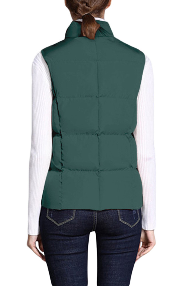 Dark Green Sleeveless Female Cotton Jacket