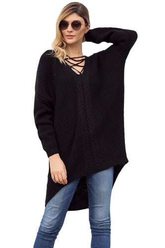 Black Crisscross Oversize Sweater