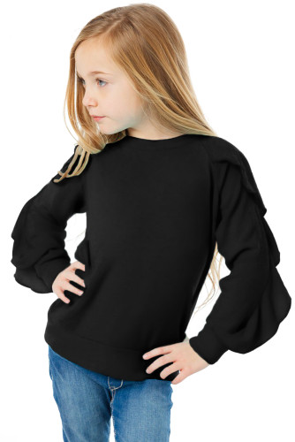 Black Ruffle Raglan Pullover Girls Top