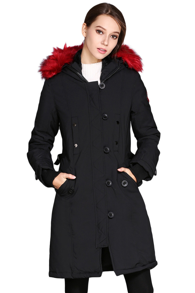 Black Plush Fur Hooded Long Parka Coat