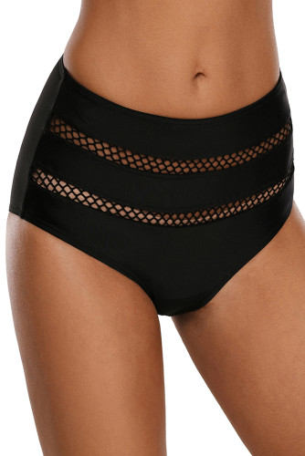 Black Fishnet Striped Detail Bikini Bottom
