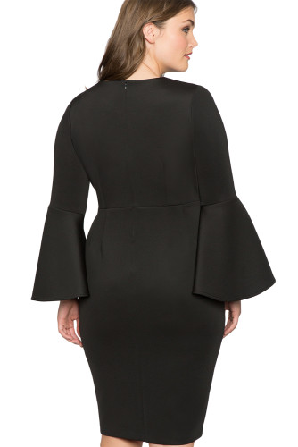Black Plus Size Flare Sleeve Dress