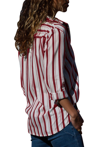 Red Striped Chest Pocket Button Down Shirt