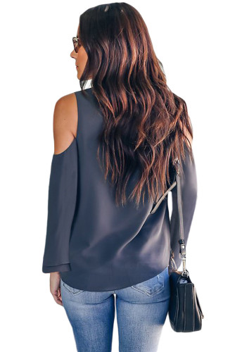 Dark Blue Cold Shoulder Side Tie Blouse