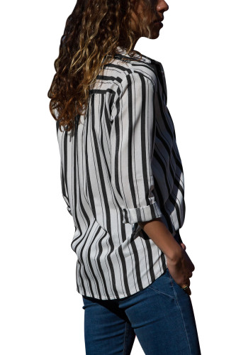 Black Striped Chest Pocket Button Down Shirt