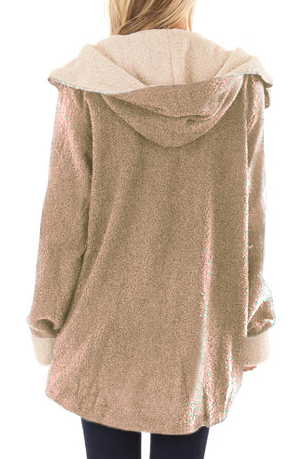 Khaki White Lam Wool Hooded Coat
