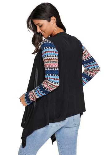 Black Waterfall Patchwork Long Sleeve Oversize Coat