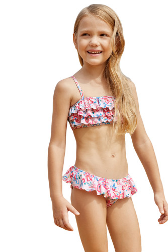 Blue Pink Multi-layer Ruffles Toddler Girls Bikini