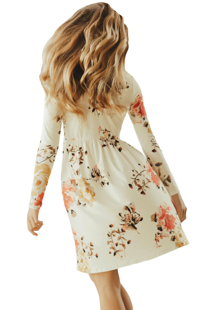 Floral White Swing Dress with Hidden Pockets