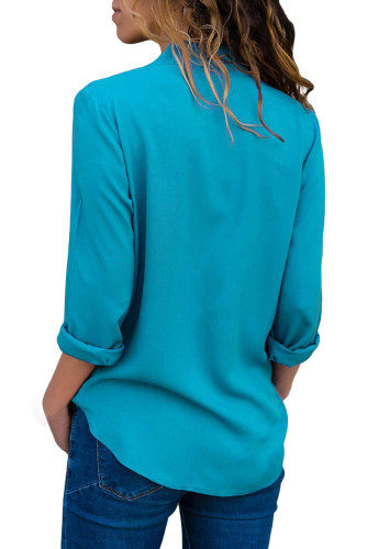 Sapphire Wrap Front Long Sleeve Blouse