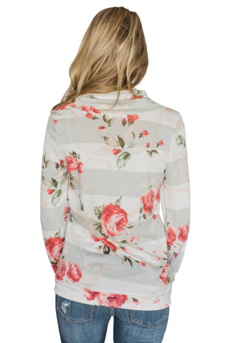 Gray Floral Striped Colorblock Sweatshirt