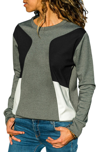 Sage Green Color Block Round Collar Sweatshirt