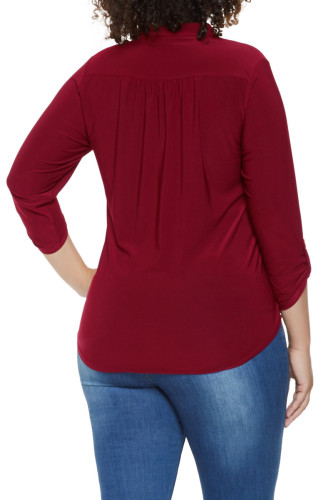 Burgundy Plus Size Zip Up Pleated Top