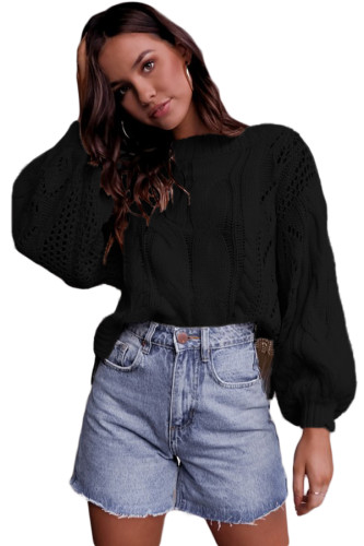 Black Loose Fit Knit Hollow Out Jumper Sweater