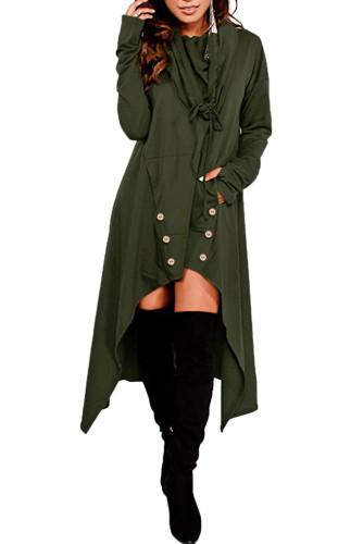 Green Asymmetric Hem Hooded Dress Top