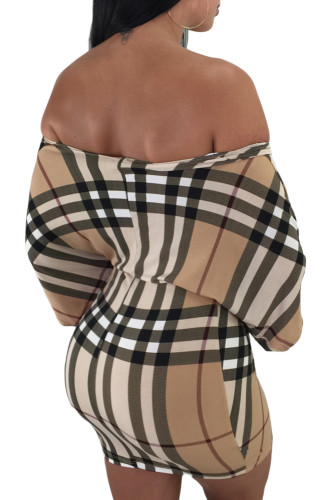 Retro Plaid Twist Front Off Shoulder Poncho Dress