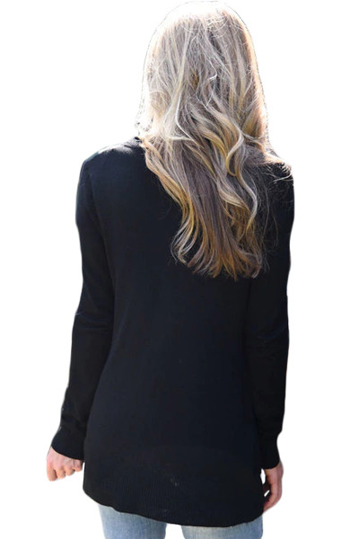 Black Knit Long Sleeve Cardigan Top with Pockets