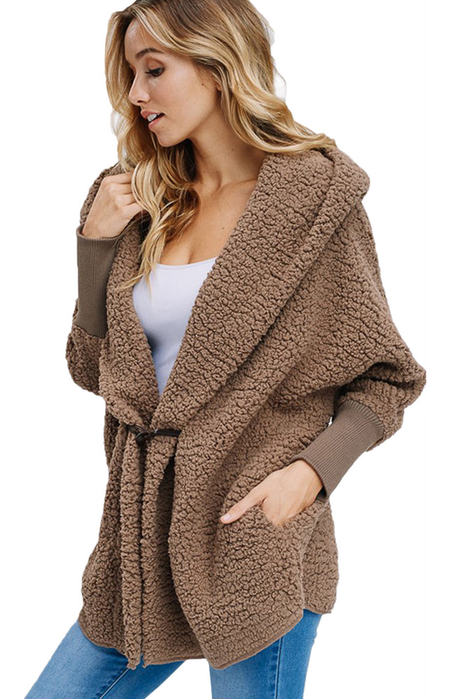 Coffee Woolen Fur Horn Button Oversize Jacket