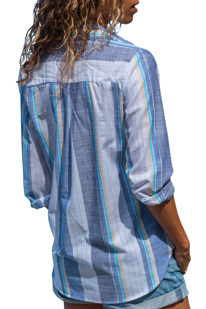 Denim Blue Striped Cotton Shirt for Women