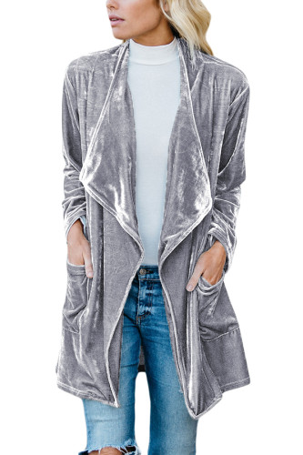Gray Draped Open Front Velvet Jacket