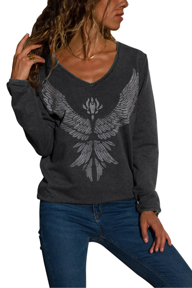 Charcoal Eagle Spread Wing Print Pullover