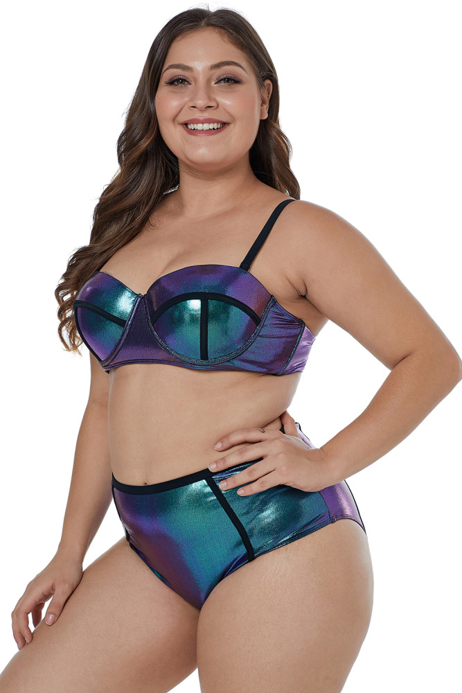 Shiny Metallic Look Plus Size Swimwear