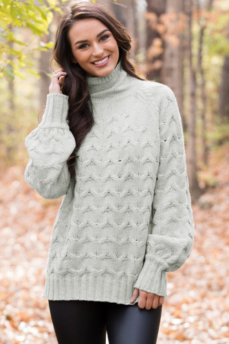 Grey Cable Knit High Neck Sweater for Women