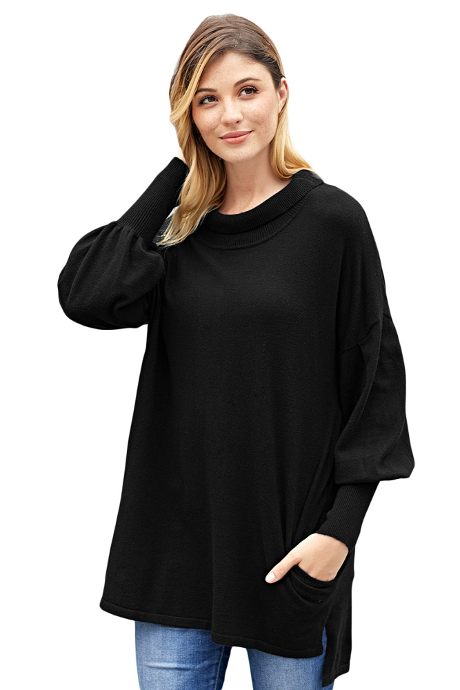 Black Slope Side Snuggles Tunic Sweater