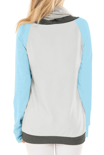 Light Blue Thumb Hole Sleeves Color Block Sweatshirt