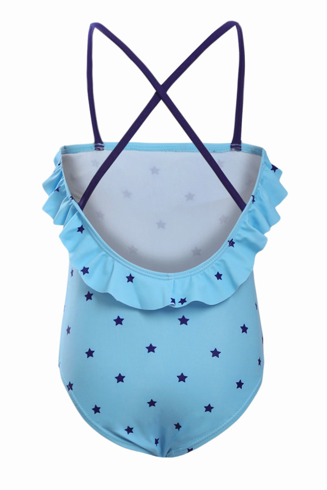 Little Stars Print Turquoise Little Girls Maillot