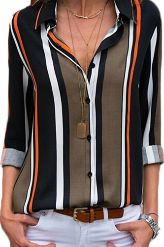 Black Brown Striped Modern Women Shirt