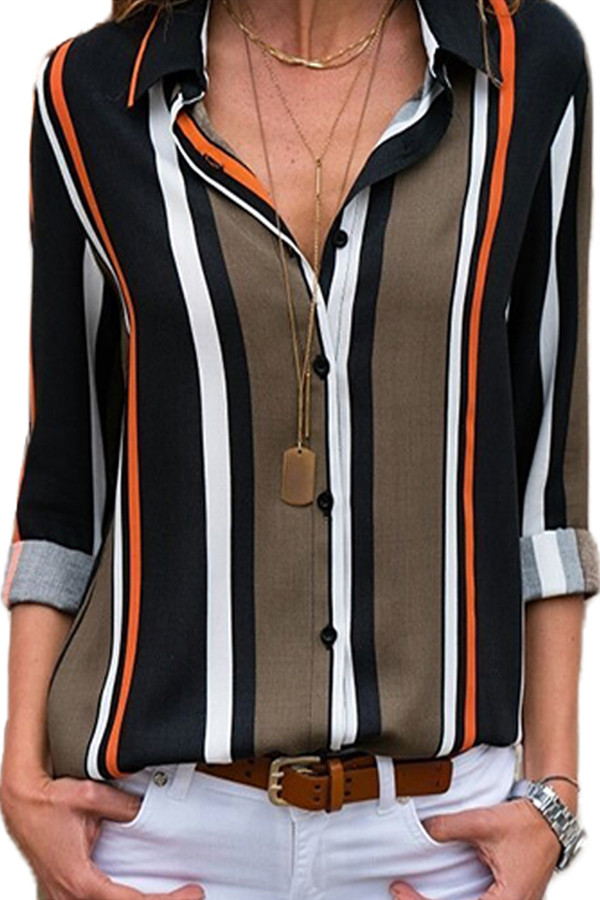 Black Brown Striped Modern Women Shirt