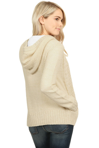 Fleece Hooded Apricot Button Down Cardigan Sweater