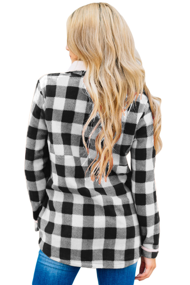 Black Plaid Fleece Pullover Sweatshirt