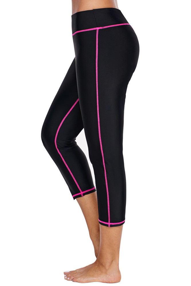 Rosy Seam Detail Black Swim Capris